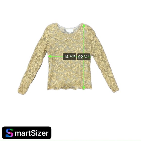 Caché Gold Lace Small Long Sleeve Top Elegant Mesh Floral Design Lightweight - Picture 7 of 8